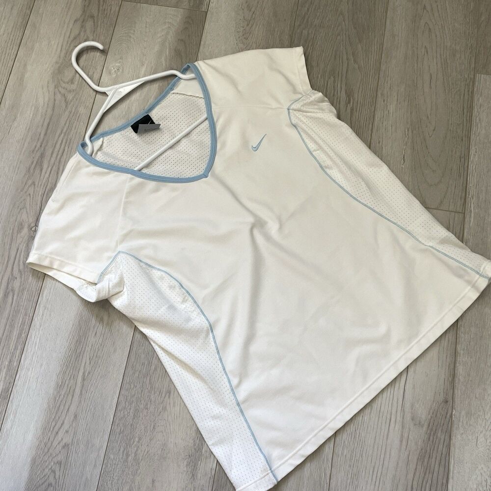 Vintage Nike Shirt y2k v neck crop womens White Blue medium retro sporty tennis